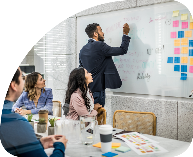 Team meeting at a whiteboard